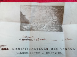 CANAUX D AIGUES MORTES A BEAUCAIRE LAC AUTOGRAPHE FARGEON A BELLEGARDE1806 VOIR VIGNETTE - 1792-1815: Conquered Departments