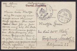 CP Menin En Franchise FELDPOST Càd "K.D.FELDPOSTEXPED./ 39 / INFANT.-DIV. /*14/3" Pour L'Allemagne - Cachet 15e Armée - Armada Alemana