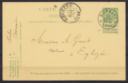 CP EP 5c Vert Armoiries Càd Relais *BIERWART* /12 SEPT 1909 Pour EGHEZEE - Cartes Postales 1871-1909