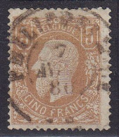 Belgique - N°37A - 5f Brun Pâle Emission 1869 Oblit. Double Cercle PHILIPPEVILLE /7 AVRIL 1880 (rare Sur Cette Valeur !) - 1893-1900 Fine Barbe