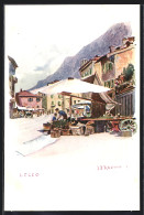 Lithographie Lecco, Blick Auf Einen Marktstand  - Lecco