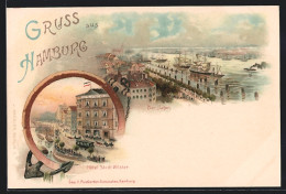 Lithographie Hamburg-Harburg, Hotel Stadt Wilster, Blick Auf Den Hafen  - Harburg