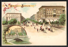 Lithographie Berlin-Tiergarten, Lützowplatz Mit Cafe Albrechtshof, Herkules-Brücke  - Tiergarten