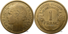 France - IIIe République - 1 Franc Morlon 1931 - SUP/AU55 - Fra5252 - 1 Franc