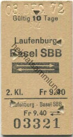 Schweiz - Laufenburg - Basel SBB Und Zurück - Fahrkarte 1973 - 2. Kl. Fr.9.40 - Europa