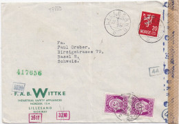 37889# NORGE LETTRE CENSURE ALLEMANDE OKW Obl LILLESAND 1943 Pour BASEL SCHWEIS BALE SUISSE NORWAY - Covers & Documents