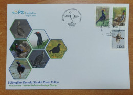 AC - TURKEY FDC PHASIANIDAE BIRDS  BLACK FRANCOLIN, CAUCASIAN GROUSE, CASPIAN SNOWCOCK  12 JULY 2024 - FDC