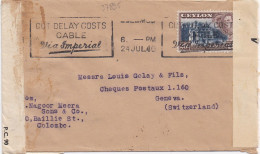 37895# LETTRE DOUBLE CENSURE PENED BY CENSOR EXAMINER 5535 Obl COLOMBO CEYLON 1940 VIA IMPERIAL Pour GENEVE SUISSE - Ceilán (...-1947)