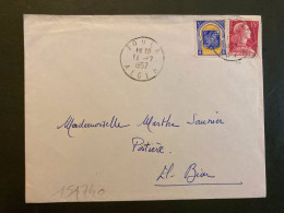 LETTRE TP M DE MULLER 15F + TLEMCEN 5F OBL.11-12 1957 FOUKA ALGER - Covers & Documents