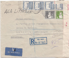 37897# ISRAEL LETTRE RECOMMANDE VIA ALA LITTORIA PALESTINE OPENED AND PASSED CENSOR CENSURE Obl REGISTERED TEL AVIV 1940 - Postal History