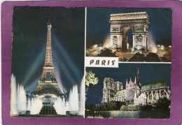75 PARIS LA NUIT PARIS ILLUMINÉ Multivues Tour Eiffel  Notre Dame Arc De Triomphe - Paris By Night
