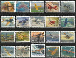 USA 1997 Classic American Aircrafts / Airplanes In Flight - Cpl 20v Set  Used - SC.#3142A/T Many VFU Condition - Used Stamps