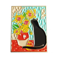 Pin's NEUF En Métal Pins - Chat Noir Dans Le Tableau Les Tournesols De Vincent Van Gogh - Animaux