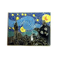 Pin's NEUF En Métal Pins - Chat Noir Dans Le Tableau La Nuit étoilée De Vincent Van Gogh (Réf 1) - Animaux