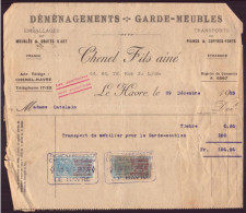 Facture " Chenel Fils " Déménagements-Garde-meubles, Le Havre, 1923 - 1900 – 1949