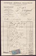 Facture " Verguet " Entreprise Générale D'électricité, Le Havre, 1924 - 1900 – 1949