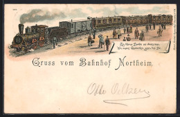 Lithographie Northeim, Eisenbahn Im Bahnhof  - Northeim