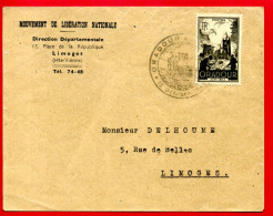 1945 - Lettre Mouvement De Libération Nationale -Tp Oradour N°742 - Cachet Commémo. Oradour S/Glane 13 Oct 1945 - Commemorative Postmarks