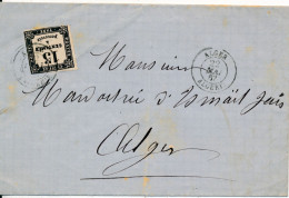 Alger Algérie Lettre 1867 Taxée Taxe Carré à 15c En Port Local - 1859-1959 Storia Postale