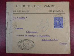 DS10 URUGUAY    LETTRE CENSUREE RR 1914  MONTEVIDEO A  BORDEAUX FRANCIA +N°189 +PER AMAZON+AFF. INTERESSANT+++ - Uruguay