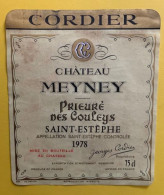 20462 - Château Meyney Prieuré Des Couleys 1978 Saint-Est¨phe - Bordeaux