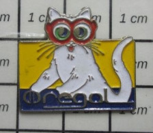 616b Pin's Pins : BEAU ET RARE / ANIMAUX / CHAT BLANC A LUNETTES ROUGES ONEGAL - Animaux