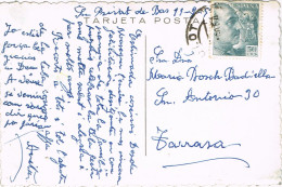 55741. Postal SAN PRIVAT Del BAS (Gerona) 1954. Fechadort OLOT. Estatuya De La Maternidad De Olot De Josep Clará - Lettres & Documents