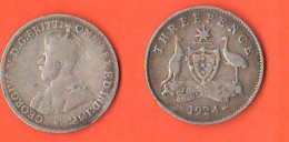 Australia 3 Pence 1924 Australie Threepence King Georgius V° Silver Coin - Threepence