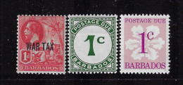 BARBADOS  1917,1950,1976   SCOTT# MR1,J4,J10 MH - Barbados (...-1966)