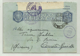 BIGLIETTO POSTALE FORZE ARMATE - POSTA MILITARE 100 CON CENSURA - Guerra 1939-45