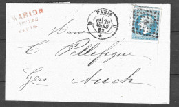 LT 52 N°14/ Lettre, Oblitéré PARIS D Du 29 Mars 1862 - 1853-1860 Napoleon III