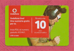 Italy, Exp. 31.12.2018- VODAFONE- Top Up Phone Card Used By 10 Euros. Vodafone Live.Una Suoneria Gratis Per Te. - [2] Sim Cards, Prepaid & Refills