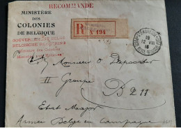 Poste Belge Ste Adresse Le 12/8/1915 Recommandé Pour L'armée Belge En Campagne - Altri & Non Classificati