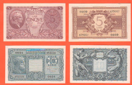 Italia 5 + 10 Lire 23 11 1944 Italie Italy UNC Billettes Bank Notes - Italië – 10 Lire