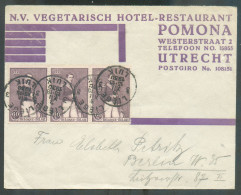 60c. Centenaire De L'Indépendance (bande De Trois) Obl. Sc LIEGE 3 Sur Lettre Illustrée (HOTEL RESTAURANT VEGE POMONA) D - Covers & Documents