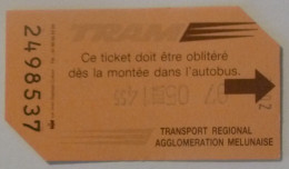Ticket TRAM Melun (77/Seine Et Marne) - Bus Régional Agglomération Melunaise / Années 90 - Ticket Utilisé - Europa