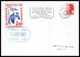 0064 Concorde Grève Des PTT Ajaccio Nice Corse 1988 Lettre Airmail Cover Luftpost - Concorde