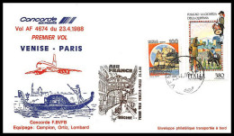 0048 Concorde Paris Venise Italie (italy) 23/4/1988 Lettre Premier Vol First Flight Airmail Cover Luftpost - Concorde