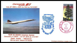 0031 Concorde Tour Du Monde Mexique (Mexico) San Juan Porto Rico 02/10/1987 Premier Vol First Flight Airmail Cover - Concorde