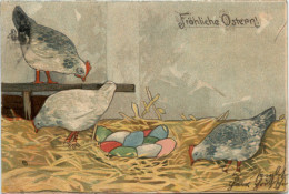 Ostern - Hühner - Prägekarte - Pâques