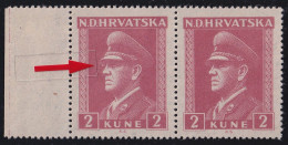 ! Croatia, 1943/4, Pavelić 2Kn, Plate Error "monocle" - Croazia