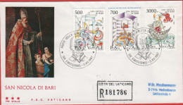 VATICANO - 1987 - 9º Centenario Della Traslazione Delle Reliquie Di S.Nicola Da Myra A Bari - FDC Tre Stelle - Viaggiata - FDC