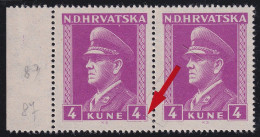 ! Croatia, 1943/4, Pavelić 4Kn, Plate Error "broken Frame" - Croazia