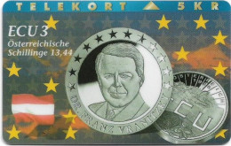 Denmark - Tele Danmark (magnetic) - Ecu - Austria - TDP051B - 05.1997, 1.100ex, Used - Denmark