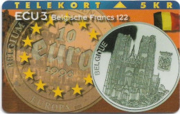 Denmark - Tele Danmark (magnetic) - Ecu - Belgium - TDP100 - 12.1996, 1.000ex, Used - Denmark