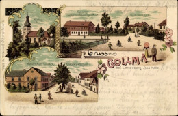 Lithographie Gollma Landsberg Saalekreis, Kirche, Gasthof Zum Preußischen Hof, Gut Werner, Kaufhaus Tornack - Otros & Sin Clasificación