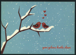 Birds, Love, Hearts, Winter, Snow Postcard | Unused VF - Oiseaux