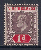 British Virgin Islands 1904 KEV11 1d Dull Purple & Scarlet MM SG 55 ( A810 ) - Iles Vièrges Britanniques