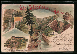 Lithographie Bodethal /Harz, Hotel Zur Rosstrappe Mit Winzenburg, Hirschgrund, Bülowshöhe  - Otros & Sin Clasificación