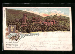 Lithographie Heidelberg, Blick Auf Das Schloss, Wappen  - Heidelberg